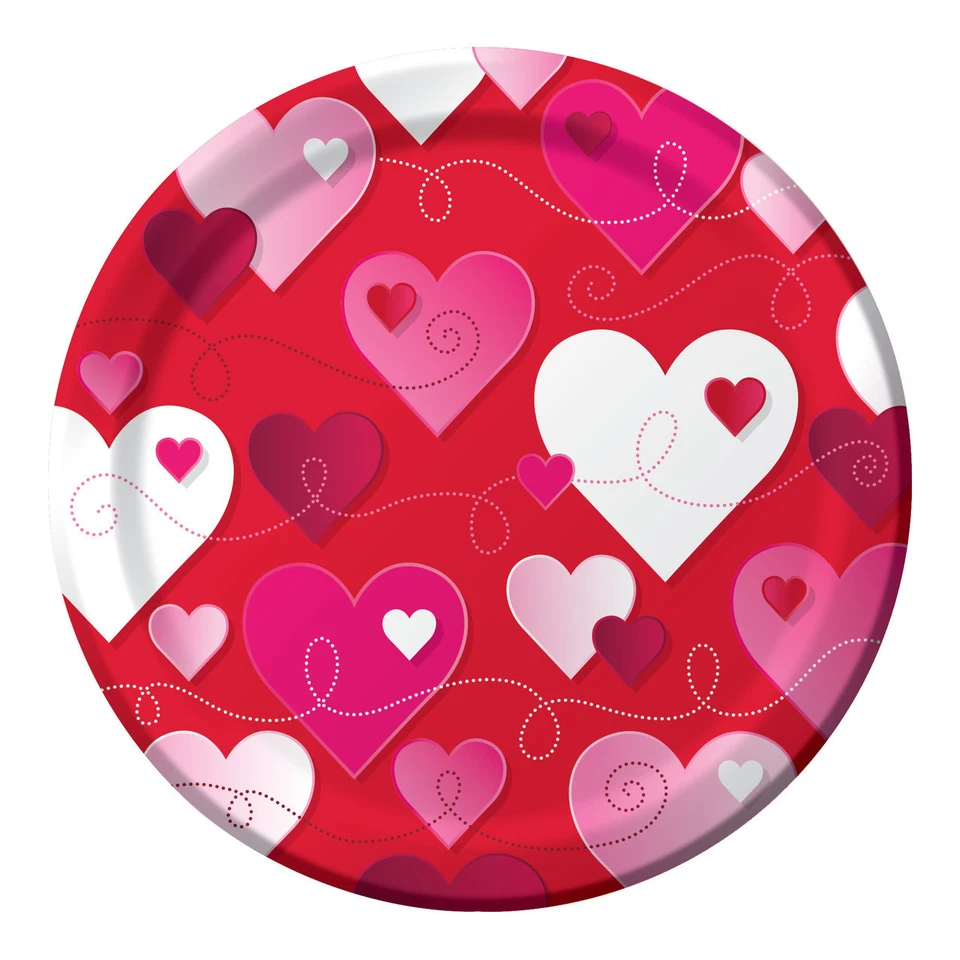Hearts Swirls Valentines Day Party 8 9" Lunch Dinner Plates - Image 1 of 1