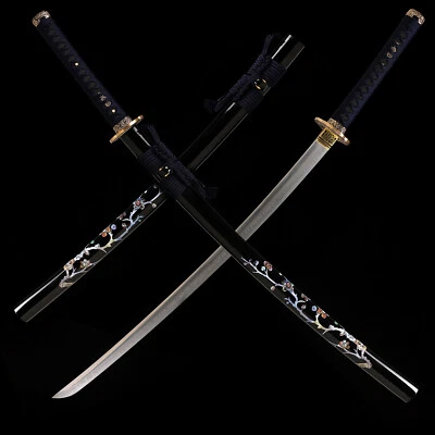 Arcilla Templada T10 Acero Japonés Samurai Espada Katana Latón Tsuba Navaja Afilada Foto 1 de 4