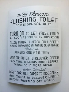 TRAILER TOILET The MC PHERSON Flushing and Disposal Unit Instructions FREE SHIP - Picture 1 of 2