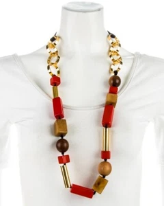 Rare Original MARNI Resin, Wood & Ribbon Collar Necklace - Picture 1 of 9