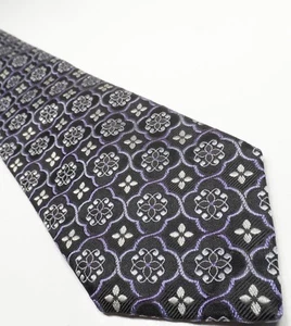 XMI Platinum Herrenkrawatte 100% Seide schwarz/lila geometrisches Muster Krawatte   - Bild 1 von 9