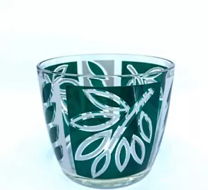 Vintage Hazel Atlas Colony MCM verde acqua e foglie bianche con secchio ghiaccio con bordo argento - Foto 1 di 10