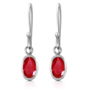 14K. SOLID GOLD FISH HOOK EARRINGS WITH NATURAL RUBIES (White Gold) - Picture 1 of 5