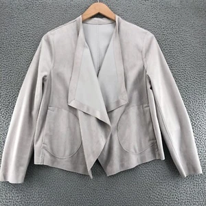 BB Dakota Jacket Womens Large Taupe Teagan Reversible Faux Suede PU Drape Pocket - Picture 1 of 15
