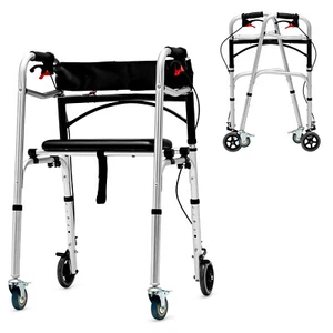 4-in-1 Standard Walker Walking Aid 2-Button Folding Walker for Seniors & Adults - Picture 1 of 8