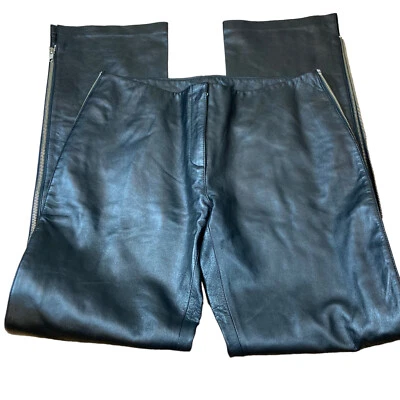 Vintage 90s Bebe Black Genuine Lamb Skin Leather Pants Zip Leg Lined Size 10 NEW - Image 1 of 4