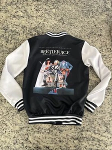 Beetlejuice Black White Striped Varsity Letterman Jacket Button Down Size Small - Picture 1 of 10