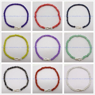 Wunderbar 4mm Natürlich Mehrfarbig Facettiert Edelstein Rund Perlen Armband 19cm - Bild 1 von 4