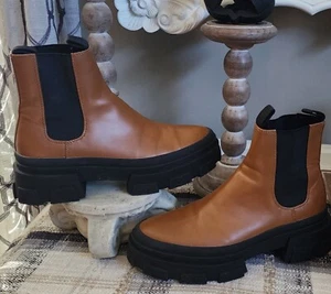 Zara Cognac Brown & Black Lug Sole Chelsea Boot - Picture 1 of 5