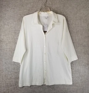 J. Jill Button Up Half Sleeve Stretch Knit Tunic Blouse Women's MP Cream NWT - Picture 1 of 12
