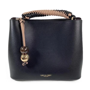 Luella Grey 'Dani' Black Braided Handle Beaded Charm Crossbody Tote Handbag - Picture 1 of 7