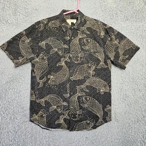 Territory Ahead Hawaiian Shirt Small Koi Fish Asian Gray Black All Over Print - Picture 1 of 12