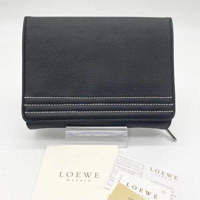 LOEWE Cartera Plegable Repetición Anagrama Negro Nylon Cuero Plata Herrajes Foto 1 de 4