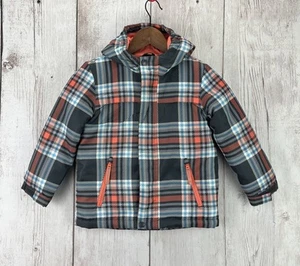 Cat & Jack Puffer Hooded Jacket Girls 5T Pink and Gray Plaid Excellent Condition - Picture 1 of 20