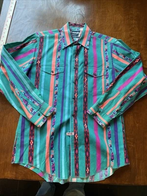 Wrangler Brushpopper Shirt Large 16-34 Aztec Rodeo Western Southwest Cowboy - Image 1 of 4