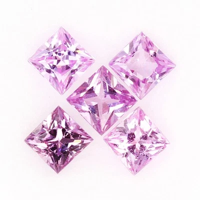 5pcs/Lot 0.95ct Square Princess Cut 3mm Natural Heated Lovely Pink Sapphire Gems - Image 1 of 4