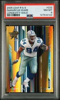 3122 DeMarcus Ware 2005 Leaf #222 Rookie Star Longevity Gold /99 PSA 8 - Image 1 of 3