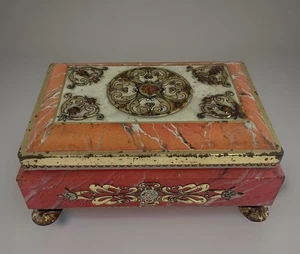 Fricke and Nacke Western Germany Gold Tin Raised Floral pattern footed tin... - Picture 1 of 12