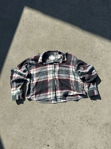 American Eagle Damen marineblau burgunderrot kariert kurz geknöpft Flanellhemd Large - Bild 1 von 3