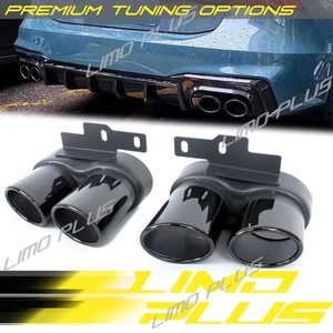 Gloss Black Rear Bumper Exhaust Tips For Audi A6 S6 A7 S7 C8 2019–2024 - Picture 1 of 12