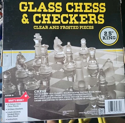 Glass Chess & Checkers Set Clear & Frosted Pieces Complete Cardinal - Image 1 of 4