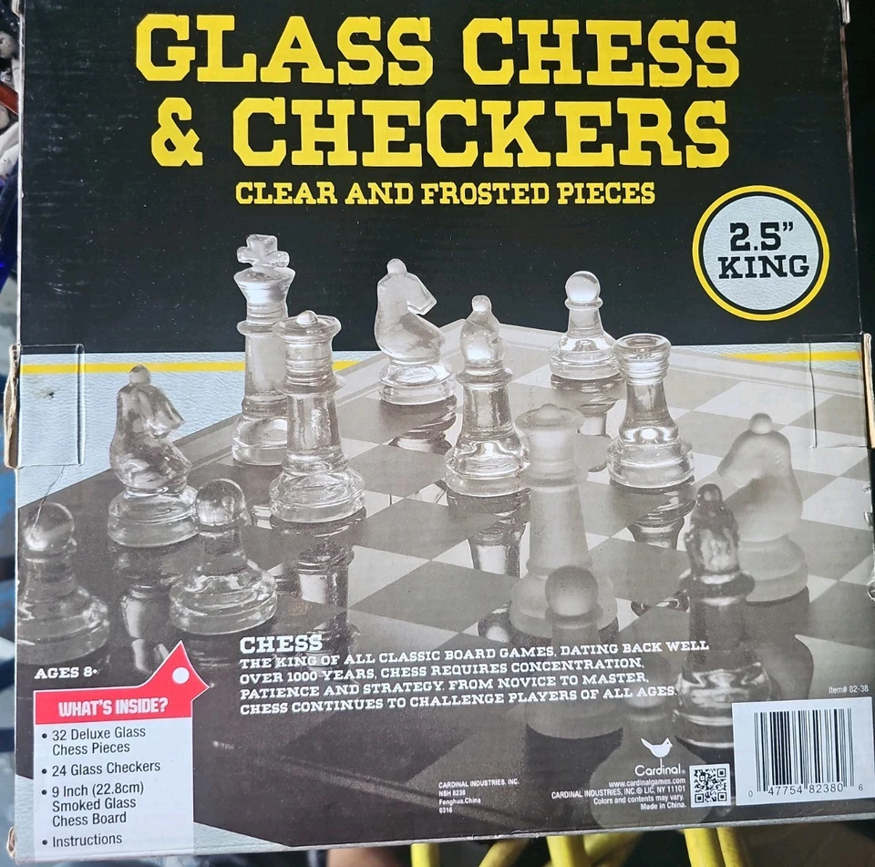 Juego de ajedrez y damas de vidrio piezas transparentes y esmeriladas cardenales completas Foto 1 de 4