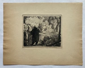 Radierung Symbolist Jugendstil Mateo Cristiani weiblicher Akt Männer im Park - Bild 1 von 5