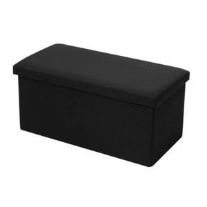 Boxsweden 76x36cm Ottoman Storage Cube Faux Linen Home Organiser/Stool Black - Picture 1 of 4