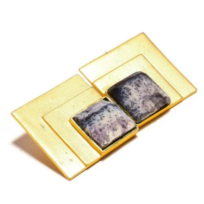 Aretes con piedras preciosas de corte cuadrado de ágata dendrítica natural hechos a mano Foto 1 de 3