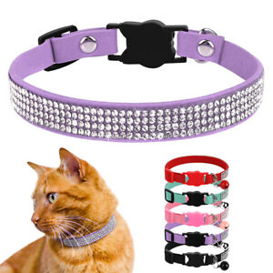Pet Cat Puppy Collar Diamant Kitten Crystal Rhinestone Safety Quick Release XS S