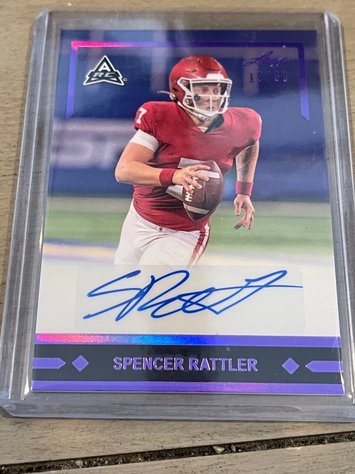 Spencer Rattler 2021 Leaf Memories 1990 Purple Parallel Auto 19/30 - Image 1 of 2