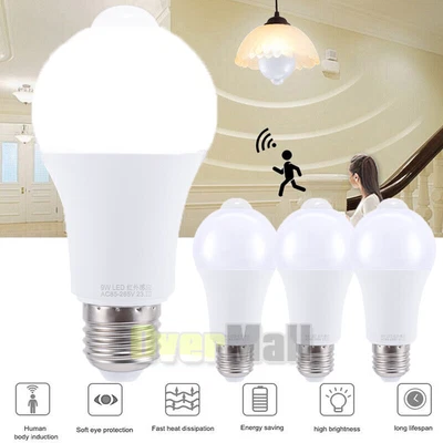 1-4X PIR Auto Motion Sensor LED Light Bulbs E26 9W Equivalent 90W Bulbs E27 Base - Image 1 of 4