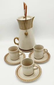Kasuga Showa Genuine Stoneware Coffee Carafe Pitcher w/ Cups Mugs & Plates Nice! - Picture 1 of 9