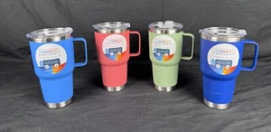 28oz Insulated Travel Mugs - Set of 4 - Lt Blue, Dk Blue, Lt Green, Pink - Picture 1 of 7