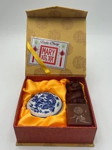 VTG Stone Seal Chinese Jade Chop Stamp & Ink Set In Gift Box - Picture 1 of 16