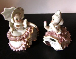 2 Vtg Lefton Bloomer Girl with PARASOL & Flower Gathering Figurines JAPAN KW1698 - Picture 1 of 11