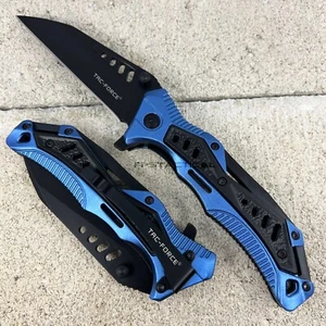 Tac-Force Police Spring Assisted Rescue Knife Black / Blue Wharncliffe 3.5" - Picture 1 of 2