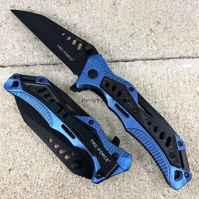 Tac-Force Police Spring Assisted Rescue Knife Black / Blue Wharncliffe 3.5" - Image 1 of 2