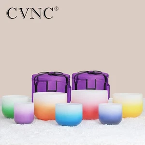 CVNC 432Hz 6"-12" Half Colored Frosted Quartz Crystal Singing Bowl Set W/Case - Picture 1 of 4