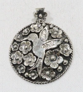Großer einzigartiger Sterling mexikanischer Handwerk Kolibri Blumen 925 Anhänger Neu ohne Etikett - Bild 1 von 5