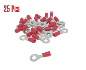Red 22-16 Gauge 1/4" 6mm Ring Terminal Crimp Connector QTY25 - Picture 1 of 1