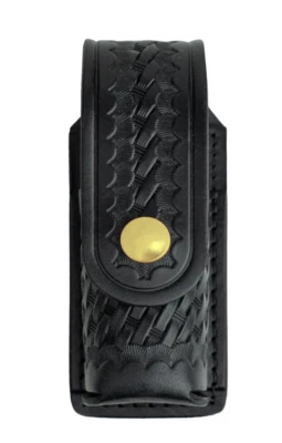 AKER LEATHER First Class Leather Basket Weave Small Pepper Spray Holder with Brass Snap