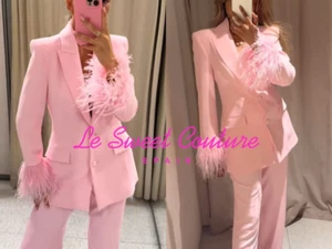 ZARA WOMAN NWT SS25 FEATHER CUFF BLAZER JACKET PINK 3419/324/401 - Picture 1 of 4