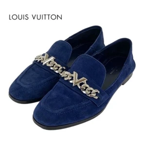 LOUIS VUITTON Loafers Leather Shoes Suede Navy Good Size36.5 US About5.5 Women - Picture 1 of 24