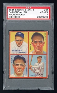 1935 Goudey #9E Jimmie Deshong Johnny Allen Red Rolfe Dixie Walker PSA 4 Yankees - Imagen 1 de 2