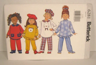 Butterick 6281 Easy Pullover Top, Pants & Hat Toddler 1, 2 & 3  Uncut Pattern - Image 1 of 3