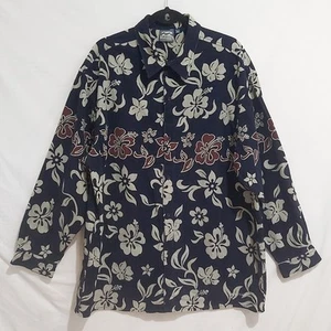 Billabong Size XL Hawaiian Shirt Blue Floral Corduroy Long Sleeve - Picture 1 of 7
