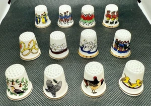 Set of 12 days of Christmas white porcelain Thimbles - Picture 1 of 6