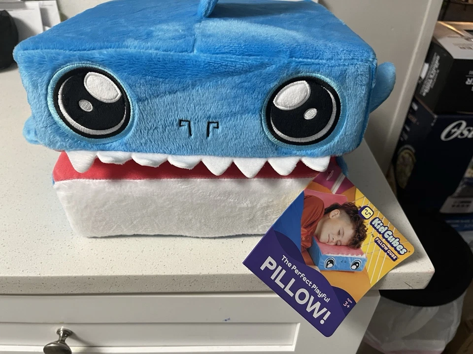 Kid Cube Blue Shark 2 in 1 Sleeping Folding Pillow Plush Hello My Name Is Finn - Image 1 of 3