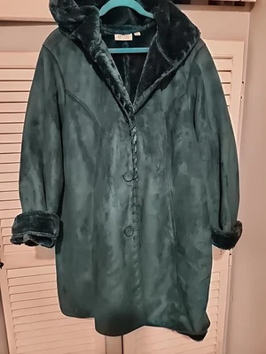 Abrigo Denim & Co VERDE Imitación Gamuza y Piel Whipstitch ABRIGO Mujer Talla 2XL EN MUY BUEN ESTADO Foto 1 de 4